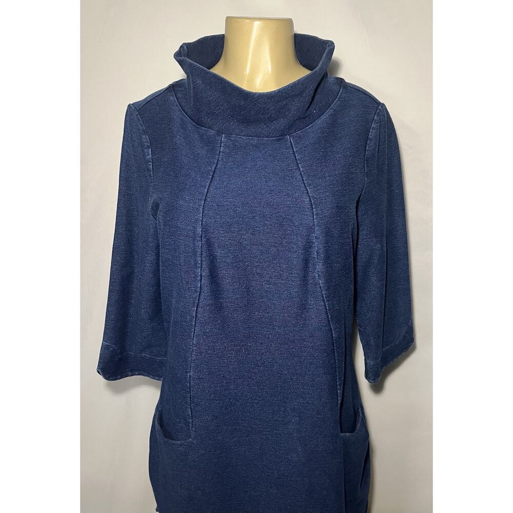 Boden‎ navy blue knit knee length mock collar tunic stretch dress UK 14 US 10